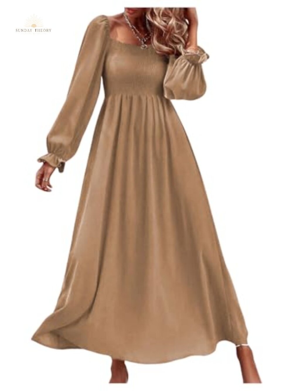 Boho Square Neck Smocked Puff Sleeve A Line Maxi Dress Floral